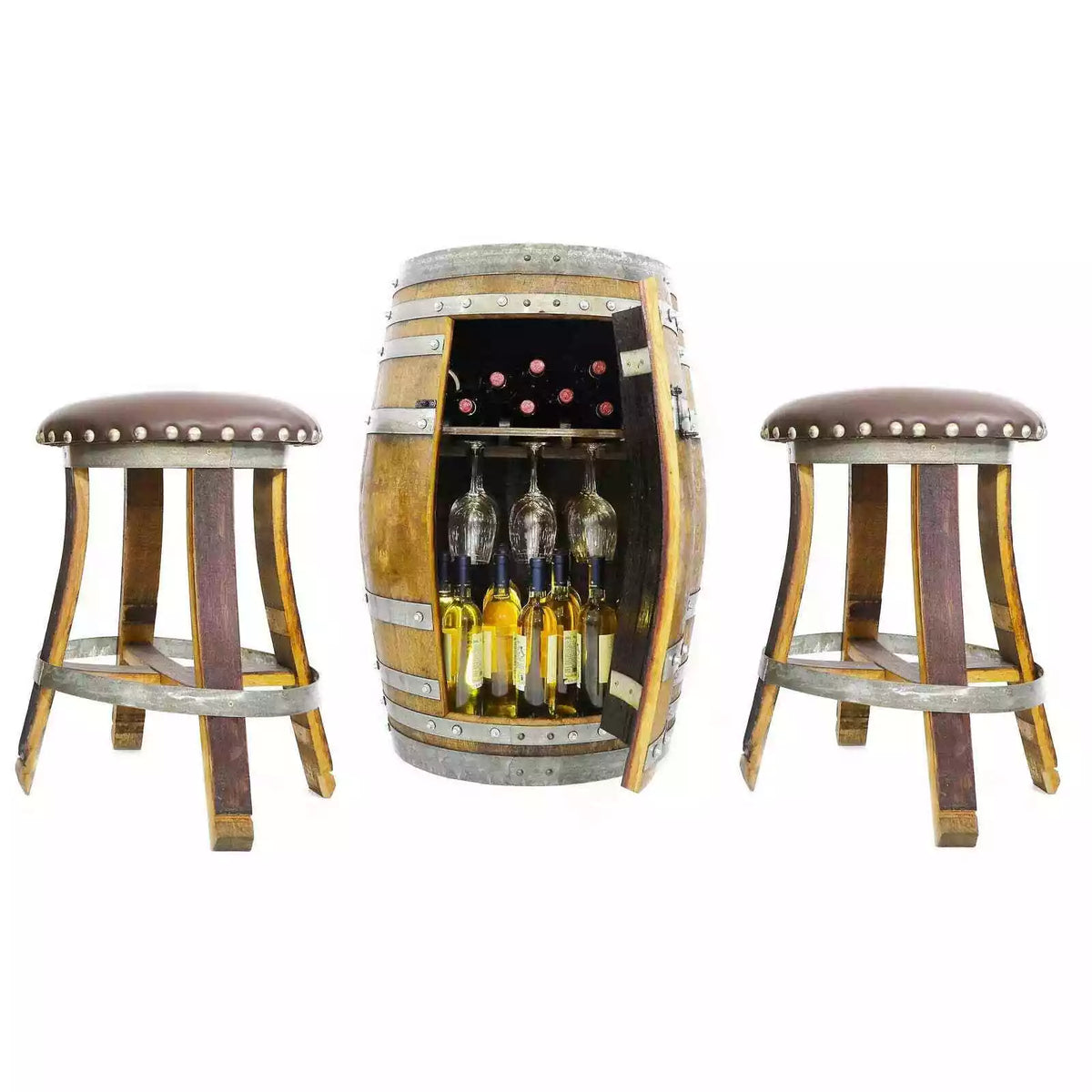 Wine Barrel Multi-Use Bar Cabinet (Pub Table - Barrel Bar - Whiskey Barrel Bar)