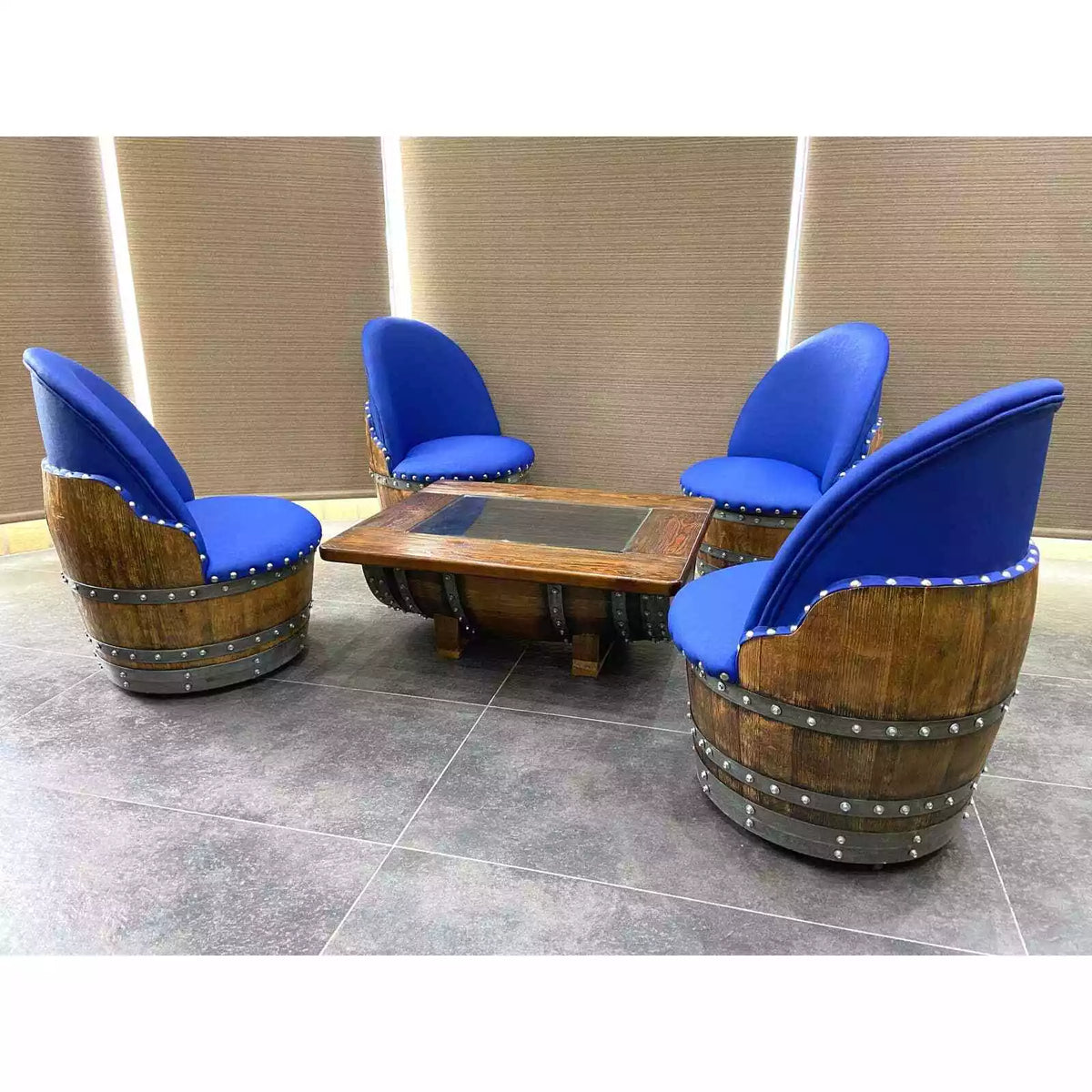 Wine Barrel 4-Chair Coffee Table Set (Wine Barrel Table - Whiskey Barrel Chair)