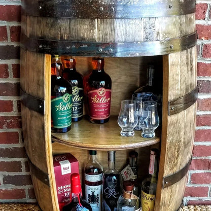 Half Whiskey Bourbon Barrel Cabinet Handcrafted from a Reclaimed Whiskey Barrel