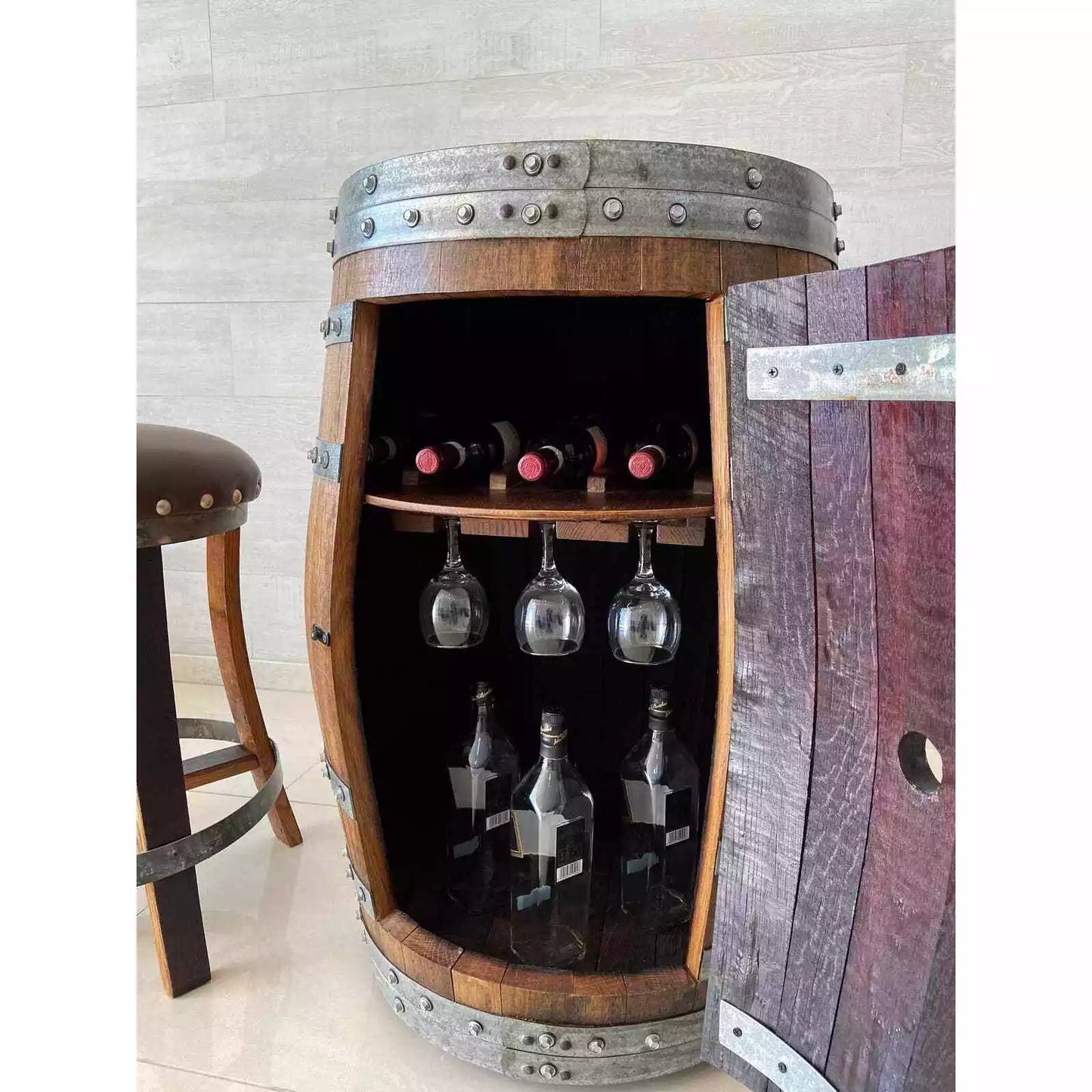 Wine Barrel Multi-Use Bar Cabinet (Pub Table - Barrel Bar - Whiskey Barrel Bar)