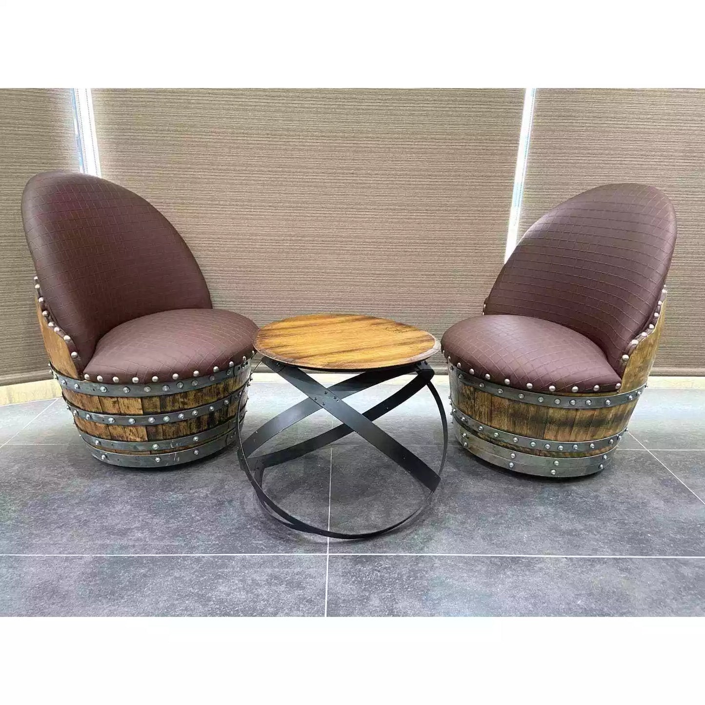 Wine Barrel 2-Chair Hoop Table Chair Set(Wine Barrel Table-Whiskey Barrel Chair)