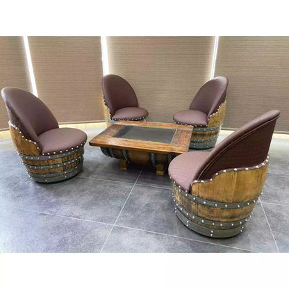 Wine Barrel 4-Chair Coffee Table Set (Wine Barrel Table - Whiskey Barrel Chair)