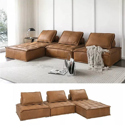 Italian Modern Leather Square Sofa Chair with Cushion