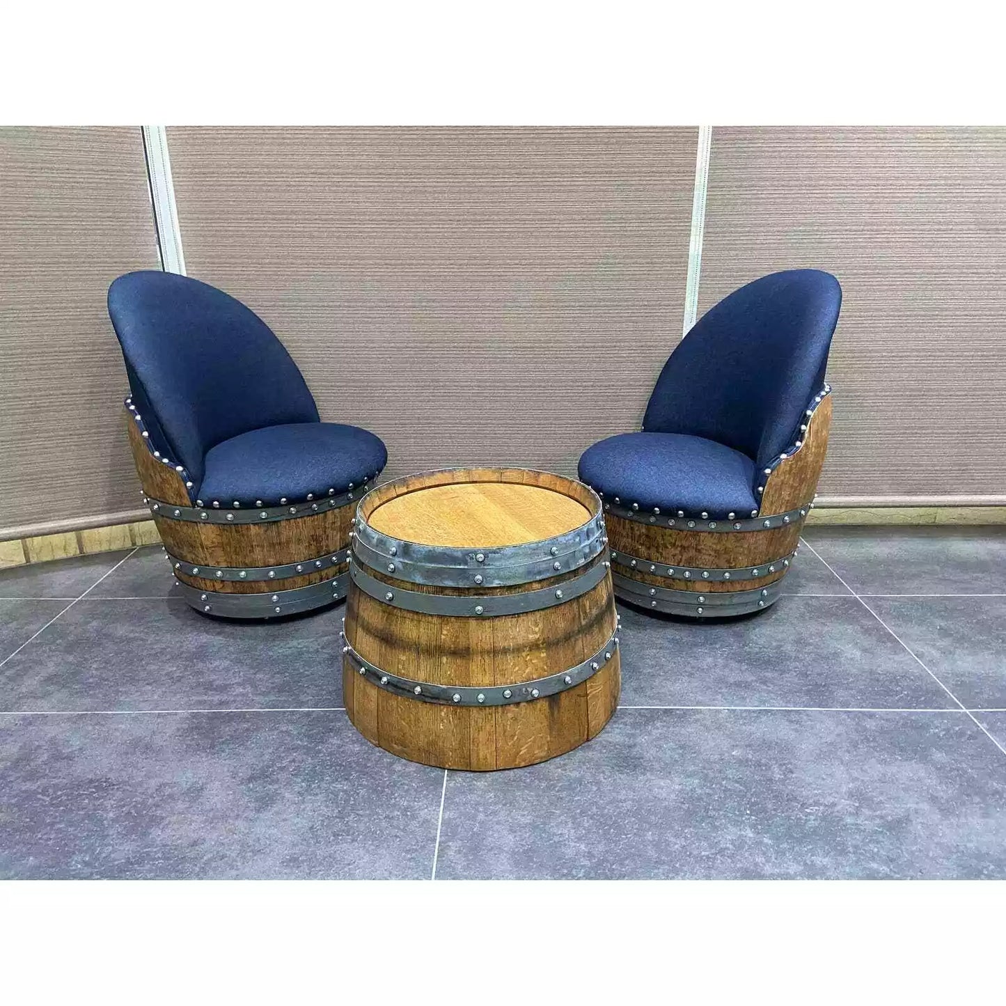 Wine Barrel 2-Chair Half-Barrel Table Set (Barrel Chair -Whiskey Barrel Table)