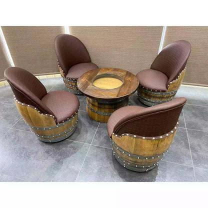 Wine Barrel 4-Chair Half-Barrel Table Set (Barrel Chair-Whiskey Barrel Table)