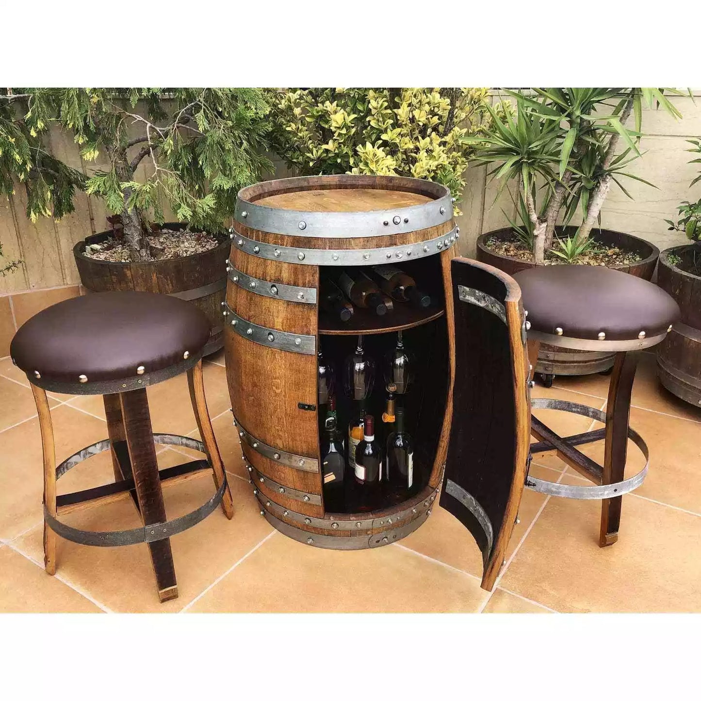 Wine Barrel Multi-Use Bar Cabinet (Pub Table - Barrel Bar - Whiskey Barrel Bar)