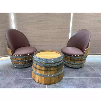 Wine Barrel 2-Chair Half-Barrel Table Set (Barrel Chair -Whiskey Barrel Table)