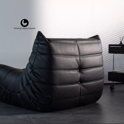 Luxury Black Leather Togo Sofa Chair, Modern 95x95cm Single Seat -